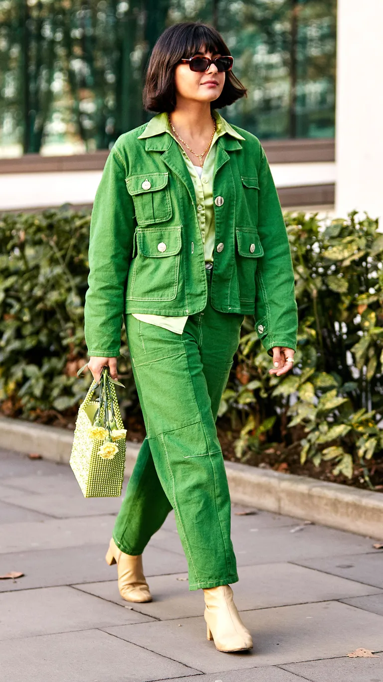 Green denim suit